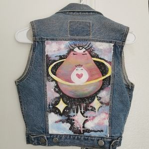 Denim Vest hand painted art women's xs/s